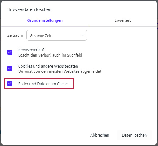 Bildschirmaufnahme Cache leeren Opera Browser
