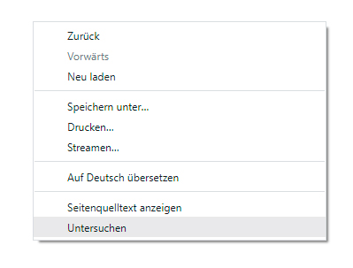 Bildschirmaufnahme Kontextmenü – Untersuchen